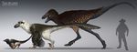  claws dakotaraptor dinosaur feathers male raptor roaring running saurian_(copyright) scales size_difference theropod tongue tyrannosaurus_rex young 