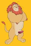  2016 anthro balls disney erection feline hair leodore_lionheart lion male mammal penis red_hair simple_background smile solo standing wantaro zootopia 