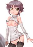  black_legwear bottomless breasts breasts_outside chuunenpi cleavage_cutout detached_sleeves garter_straps heart-shaped_pupils huge_nipples jewelry lace lace-trimmed_thighhighs long_nipples nagato_yuki necklace no_bra no_panties open-chest_sweater pendant purple_hair pussy ribbed_sweater shaved_pussy short_hair sleeveless sleeveless_turtleneck small_breasts solo stick_nipples suzumiya_haruhi_no_yuuutsu sweater symbol-shaped_pupils thighhighs turtleneck uncensored yellow_eyes 