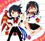  bendy_straw black_hair contemporary drink drinking_straw eating fang food french_fries furukawa_(yomawari) grin hamburger horns houjuu_nue kijin_seija knees_together_feet_apart mcdonald's multicolored_hair multiple_girls open_mouth red_eyes red_hair sandals school_uniform serafuku short_hair sitting skirt smile spread_legs stairs streaked_hair thighhighs touhou white_hair 