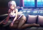  absurdres babydoll blush breasts crotch_seam garters highres ice_axe_(ole_tower) large_breasts monocle official_art ole_tower panties panties_under_pantyhose pantyhose red_eyes short_hair silver_hair solo thighband_pantyhose underwear wavy_mouth window wrist_cuffs 