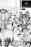  80s autobot clenched_teeth decepticon game_console greyscale handheld_game_console jetfire kamizono_(spookyhouse) machinery mecha monochrome multiple_boys nintendo_ds oldschool open_mouth playing_games science_fiction sitting smile starscream teeth transformers twitter_username video_game 