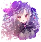  butterfly_hair_ornament gothic_lolita hair_down hair_ornament hat idolmaster idolmaster_cinderella_girls idolmaster_cinderella_girls_starlight_stage kanzaki_ranko lolita_fashion long_hair mitsumomo_mamu red_hair silver_hair solo 