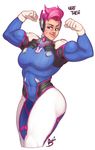  cosplay d.va_(overwatch) d.va_(overwatch)_(cosplay) muscle overwatch pink_hair solo zarya_(overwatch) 