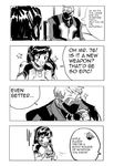  1girl 4koma ^_^ apple apple_slice bodysuit closed_eyes comic d.va_(overwatch) english face_mask facial_mark fatherly food fruit greyscale jacket jitome kendy_(revolocities) mask monochrome overwatch soldier:_76_(overwatch) sparkle star whisker_markings 