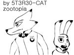  5t3r30-cat_(artist) black_and_white bulletproof_vest canine clothing disney fox judy_hopps lagomorph mammal monochrome nick_wilde rabbit uniform zootopia 