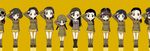  akiyama_yukari alternate_costume annotated black_hair boots braid chi-hatan_military_uniform fukuda_(girls_und_panzer) girls_und_panzer glasses goggles goggles_on_head hamada_(girls_und_panzer) helmet hosomi_(girls_und_panzer) ikeda_(girls_und_panzer) long_hair military military_uniform multiple_girls nagura_(girls_und_panzer) nishi_kinuyo odd_one_out otoufu pleated_skirt salute short_hair simple_background skirt tamada_(girls_und_panzer) teramoto_(girls_und_panzer) translated uniform 