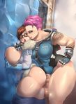  blush breast_press breasts brown_eyes brown_hair clothed_sex curvy donaught futa_with_female futanari glasses green_eyes huge_breasts huge_penis large_breasts mei_(overwatch) multiple_girls open_mouth overwatch pants_down penis pink_hair plump sex short_hair testicles thick_thighs tongue tongue_out wide_hips zarya_(overwatch) 