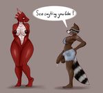  anthro balls big_breasts big_penis breasts clothing dragon drooling duo female hi_res horn intersex larger_female mammal nipples nude nukenugget open_mouth penis raccoon roxie_racoon saliva scalie size_difference text wide_thighs 