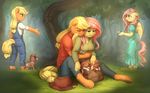  2016 anthro anthrofied applejack_(mlp) audrarius avian bird canine cowboy_hat dog duo equine female fluttershy_(mlp) friendship_is_magic hat horse hug lying mammal my_little_pony pegasus pony stetson wings winona_(mlp) young 