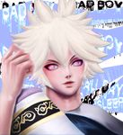  bad_id bad_pixiv_id male_focus meitenkun pillow pink_eyes portrait solo spiked_hair the_king_of_fighters the_king_of_fighters_xiv toxicface white_hair 