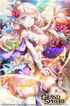  animal_ears arrow bangs bare_shoulders blonde_hair blue_eyes bow_(weapon) breasts bridal_gauntlets cleavage cloud company_name copyright_name coral gloves glowing grand_sphere green_eyes hair_ornament holding holding_weapon kneeling kuroi large_breasts long_hair looking_at_viewer multicolored multicolored_eyes official_art one_eye_closed original smile solo thighhighs underboob water weapon white_gloves 