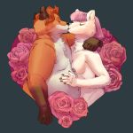  2019 anthro black_nose breasts canid canine canis chubby-shark claws couple_(disambiguation) digital_media_(artwork) duo ear_tuft eyes_closed female flower fox fur hair kissing love male mammal neck_tuft nipples nude overweight pink_hair plant red_hair romantic_couple slightly_chubby smile tuft white_fur 