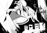  aki_maki_yuu dress flandre_scarlet greyscale hat monochrome puffy_short_sleeves puffy_sleeves short_sleeves smile solo touhou wings 