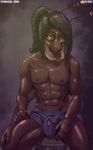  2016 4_arms abs antennae anthro arthropod athan beak beetle boxer_briefs briefs bulge chair chirasul clothed clothing curly_hair digital_media_(artwork) hair hi_res insect looking_at_viewer male mandibles multi_arm multi_limb muscular muscular_male navel nipples open_mouth pecs ponytail portrait simple_background sitting solo spread_legs spreading stag_beetle three-quarter_portrait topless underwear watermark 