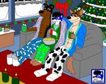  anthro buster_(lady_and_the_tramp) canine christmas clothed clothing doberman dog german_shepherd holidays male mammal muscular nipples snow thunderbolt topless 