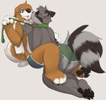  2016 canine clothed clothing collar cuddling dog green_eyes kissing leash male male/male mammal raccoon saliva seth-iova topless 