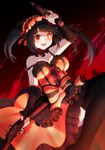  antique_firearm breasts cleavage date_a_live detached_sleeves dress dual_wielding firearm firelock flintlock gothic_lolita gun hairband heterochromia holding large_breasts lolita_fashion lolita_hairband melsocoon open_mouth red_eyes smile solo strap_slip teeth thighhighs tokisaki_kurumi twintails weapon 