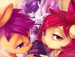  2016 animal_genitalia animal_penis anthro apple_bloom_(mlp) band-aid bandage colored cum cum_in_hair cum_in_mouth cum_inside cum_on_face disembodied_penis earth_pony equine equine_penis erection eyes_closed female friendship_is_magic group hair half-closed_eyes horn horse licking looking_at_viewer male male/female mammal monochrome multicolored_hair my_little_pony oral penis penis_lick pony purple_hair scootaloo_(mlp) sex sweetie_belle_(mlp) tongue tongue_out two_tone_hair unicorn xennos young 