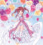  amezawa_koma balloon blush brown_eyes brown_hair clover_hair_ornament commentary_request dated dress four-leaf_clover_hair_ornament frills hair_ornament hair_ribbon happy_birthday heart_balloon idolmaster idolmaster_cinderella_girls long_hair looking_at_viewer ogata_chieri open_mouth ribbon smile solo twintails 