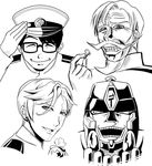  admiral_(kantai_collection) beast_wars chocolate clenched_teeth commentary_request crossover evil_grin evil_smile faceless_(karakuri_circus) facial_hair glass glowing greyscale grin grinding gundam gundam_tekketsu_no_orphans hat image_sample kamizono_(spookyhouse) kantai_collection karakuri_circus kidou_keisatsu_patlabor machine machinery mcgillis_fareed mecha megatron military military_hat military_uniform monochrome multiple_boys mustache naval_uniform non-human_admiral_(kantai_collection) oldschool open_mouth peaked_cap predacon robot science_fiction screw simple_background smile teeth transformers twitter_sample uniform utsumi_(patlabor) 