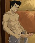  anma black_hair erection male_focus muscle penis solo the_legend_of_korra towel uncensored undressing wet 