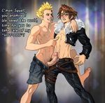  abs anma barefoot blush erection final_fantasy final_fantasy_viii multiple_boys muscle penis smile squall_leonhart text yaoi zell_dincht 