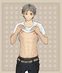  abs anma haikyuu!! muscle shirt_lift smile solo sugawara_koushi undressing 