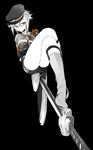  alternate_eye_color armor bound cape garters greyscale hat highres hotarumaru japanese_armor kneehighs male_focus monochrome no_shoes ootachi red_eyes shorts shoulder_armor sock_garters sode solo spot_color sword tied_up touken_ranbu weapon zmore 