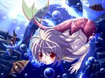  animal blonde_hair bubble fish head_fins mermaid monster_girl nanamiso original red_eyes short_hair solo underwater wallpaper 
