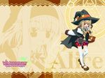  alice_alicetel_fernek blonde_hair cape character_name copyright_name hairband hat hexagram highres logo long_hair long_sleeves looking_at_viewer magic_circle miniskirt outstretched_arms plaid plaid_skirt red_eyes shida_kazuhiro skirt solo spread_arms thighhighs wallpaper white_legwear witch witch_hat wiz_anniversary yellow_background zettai_ryouiki zoom_layer 