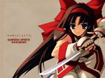  bow brown_hair hairband huge_bow long_hair nakoruru red_bow samurai_spirits shingo_(missing_link) solo sword wallpaper weapon 