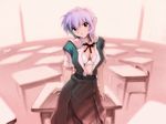  ayanami_rei blue_hair bra highres kobayashi_yuuji lingerie neon_genesis_evangelion pale_skin red_eyes school_uniform solo underwear 