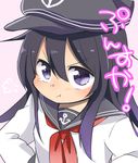  :t akatsuki_(kantai_collection) bad_id bad_pixiv_id black_hair hands_on_hips hat kantai_collection kou2121 long_hair looking_at_viewer pout purple_eyes school_uniform serafuku solo tears 