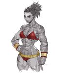  abs belt bikini breasts cameltoe cleavage cropped_legs genderswap genderswap_(mtf) hand_on_hip limited_palette loped medium_breasts mohawk muscle muscular_female red_bikini scar short_ponytail solo street_fighter swimsuit thick_thighs thighs underboob zangief 
