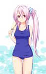  bad_id bad_pixiv_id breasts food kure~pu long_hair looking_at_viewer medium_breasts one-piece_swimsuit pink_hair popsicle shirokami_gakuen solo swimsuit 
