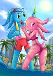  2016 agious beach breasts cute female fizz_(lol) green_eyes league_of_legends male pink_eyes seaside video_games 