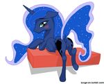  2016 anus blush cushion dock equine female feral friendship_is_magic horn horse looking_at_viewer looking_back mammal my_little_pony pony princess_luna_(mlp) pussy raised_tail rear_view simple_background solo surge-on winged_unicorn wings 