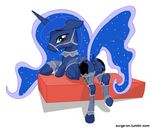  2016 anus clothing cushion dock equine female feral friendship_is_magic horn horse lingerie looking_at_viewer looking_back mammal my_little_pony pony princess_luna_(mlp) pussy raised_tail rear_view simple_background solo surge-on unicorn 