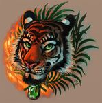  2016 amara_telgemeier ambiguous_gender emerald_(disambiguation) eyes_closed feline fire green_eyes jewelry mammal necklace solo tiger 