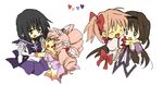  akemi_homura bishoujo_senshi_sailor_moon black_hair bukiko chibi_usa choker closed_eyes color_connection holding_hands hug kaname_madoka mahou_shoujo_madoka_magica multicolored multicolored_clothes multicolored_skirt multiple_girls oekaki pink_hair pink_sailor_collar purple_sailor_collar sailor_chibi_moon sailor_collar sailor_saturn sailor_senshi_uniform skirt star star_choker super_sailor_chibi_moon tomoe_hotaru trait_connection white_background 