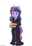  2016 alasou alpha_channel anthro anthrofied book clothed clothing crossover equine eyelashes female friendship_is_magic hair harry_potter hi_res holding_book holding_object horn long_hair mammal multicolored_hair my_little_pony purple_eyes simple_background solo transparent_background twilight_sparkle_(mlp) unicorn 