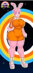  2016 anais_watterson anthro big_breasts blush breasts cartoon_network clothed clothing dress footwear fur glans hi_res huge_breasts jay-marvel lagomorph long_ears mammal muscular nipples penis pink_fur rabbit solo the_amazing_world_of_gumball thick_thighs 