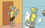  2019 anthro bathroom bittersweet_candy_bowl bow clothed clothing digital_media_(artwork) felid feline female fur green_eyes hair_bow hair_ribbon haley_(bcb) hi_res mammal notmypornaccount omorashi pink_panties relieved ribbons shorts simple_background sitting smile solo sweater teenager toilet toilet_paper toilet_use towel turtleneck underwear webcomic young 