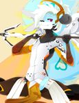  anthro armor canine cosplay costume crossgender erection hair male mammal mercy_(overwatch) obakawaii overwatch penis pose purple_eyes smile solo spread_legs spreading video_games white_hair wolf 