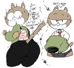  ! 2018 big_butt butt clothing digital_media_(artwork) domestic_cat elchilenito english_text felid feline felis huge_butt looking_at_viewer looking_back lucas_(elchilenito) mammal necktie pants scissors shocked simple_background solo sound_effects sweater text thick_thighs underwear white_background 