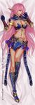  armlet artist_name blue_eyes blue_footwear blue_gloves boots breasts cleavage dakimakura earrings english full_body gloves highres jewelry knee_boots long_hair long_pointy_ears looking_at_viewer lying medium_breasts myme1 myuria_tionysus navel on_back parted_lips pink_hair pointy_ears realistic skirt solo star_ocean star_ocean_the_last_hope tattoo very_long_hair 