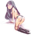  :q akemi_homura ass gedou_danshaku mahou_shoujo_madoka_magica sketch socks solo tongue tongue_out topless 