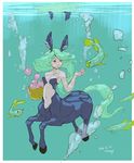  apple basket centaur dated female fish green_hair monster_girl navel original reflection signature tetemari underwater water 