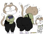  ! 2018 ? anthro arrow bag big_butt book butt clothed clothing digital_media_(artwork) domestic_cat elchilenito english_text feet felid feline felis huge_butt looking_at_viewer lucas_(elchilenito) male mammal paws pencil_(disambiguation) rear_view simple_background solo speech_bubble standing text thick_thighs triangle_ears whiskers white_background 